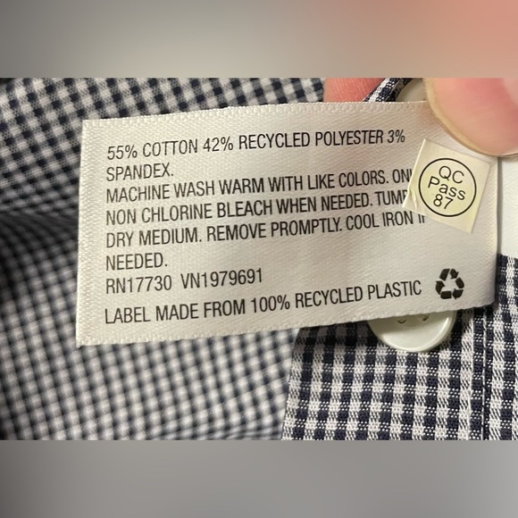 NWT - Navy Gingham Check Long Sleeve Button Up Dress Shirt - Standard Fit - Picture 7 of 8